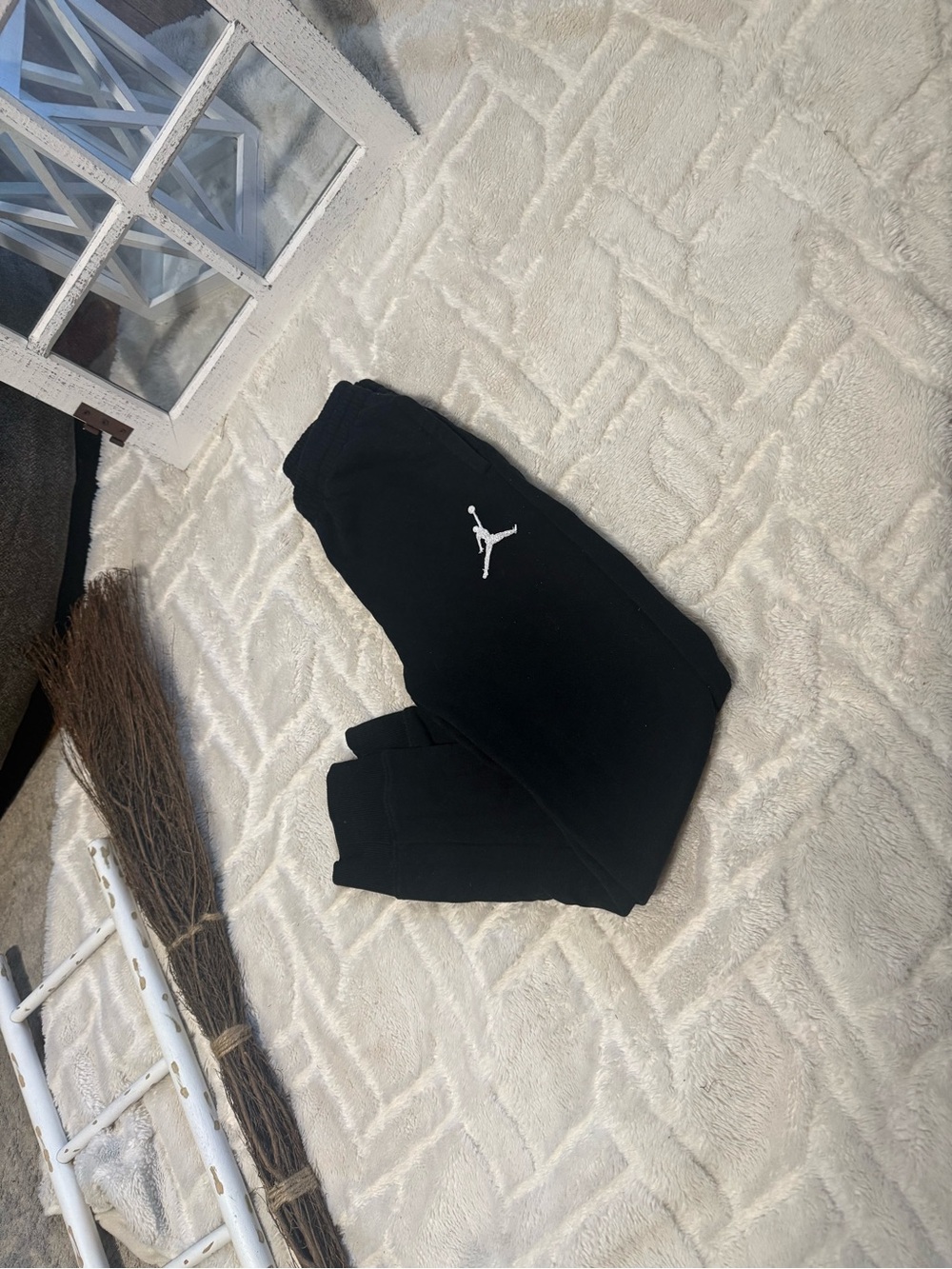 Jordan Kids Black Sweatpants with White Jumpman